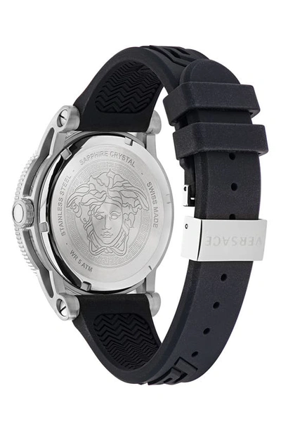Shop Versace Palazzo Silicone Strap Watch, 43mm In Stainless Steel