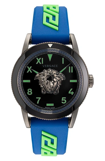 Shop Versace Palazzo Silicone Strap Watch, 43mm In Ip Gunmetal