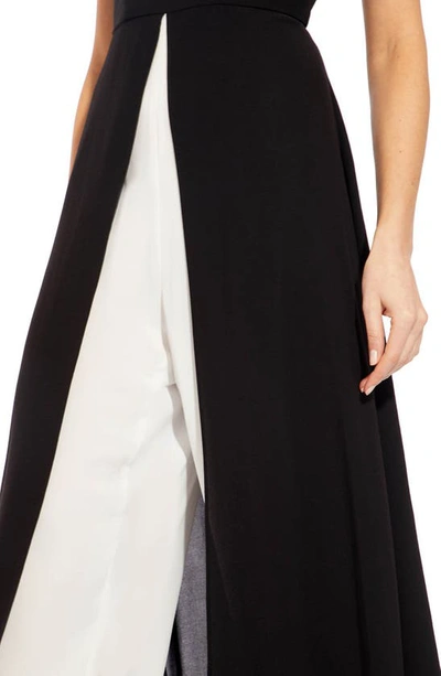 Shop Adrianna Papell Crepe Overlay Jumpsuit In Black/ Ivory