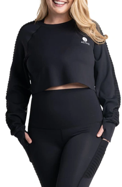 Shop Preggo Leggings Kahina Active Crop Long Sleeve Maternity Top In Black