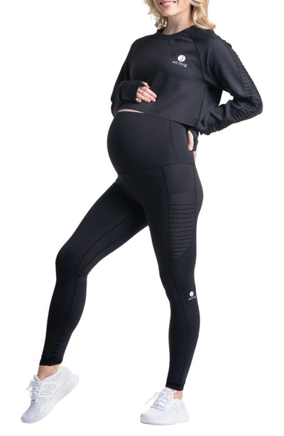 Shop Preggo Leggings Kahina Active Crop Long Sleeve Maternity Top In Black