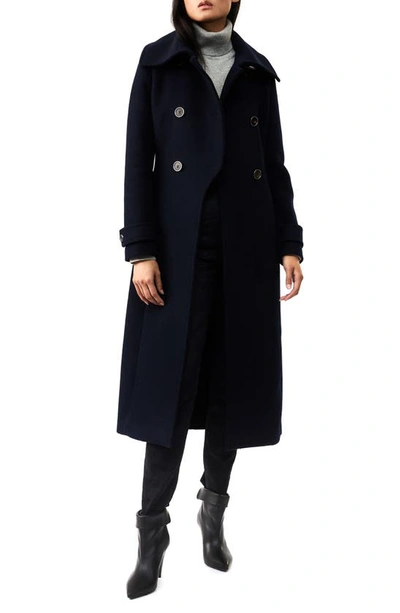 Mackage Elodie Double Breasted Military Maxi Coat In Navy