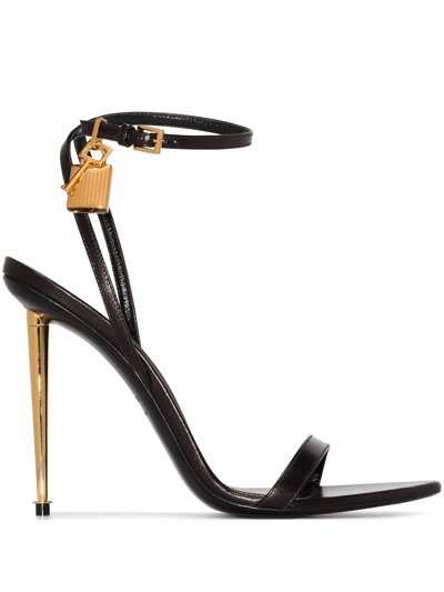 Shop Tom Ford Padlock Heel Sandals In Black