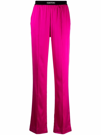 Shop Tom Ford Straight Trousers With Application In Pink & Purple