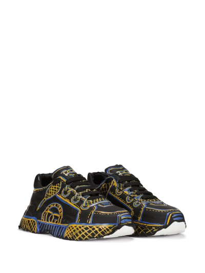 Dolce & Gabbana Graffiti Lace-up Sneakers In Black
