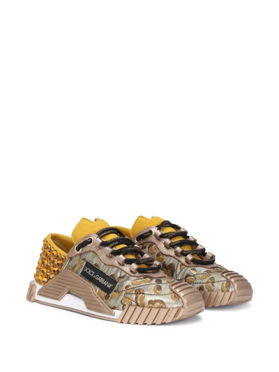 Shop Dolce & Gabbana Logo-patch Embellished Sneakers In Yellow