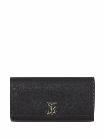 Shop Burberry Monogram-plaque Continental Leather Wallet In Black
