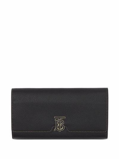 Burberry Leather Wallet With Rectangular Shape And Textured Finish In Black