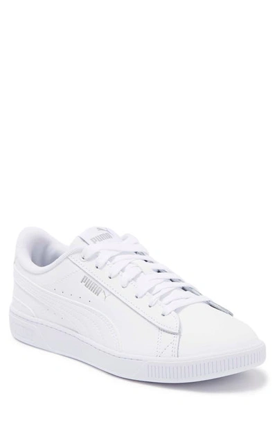 Shop Puma Vikky Leather Sneaker In  White/  Silver