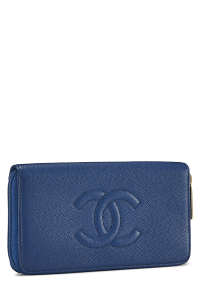 CHANEL Caviar Quilted Large Gusset Zip Around Wallet Blue 1181156