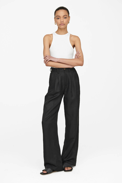 Shop Anine Bing Carrie Pant In Black Linen Blend