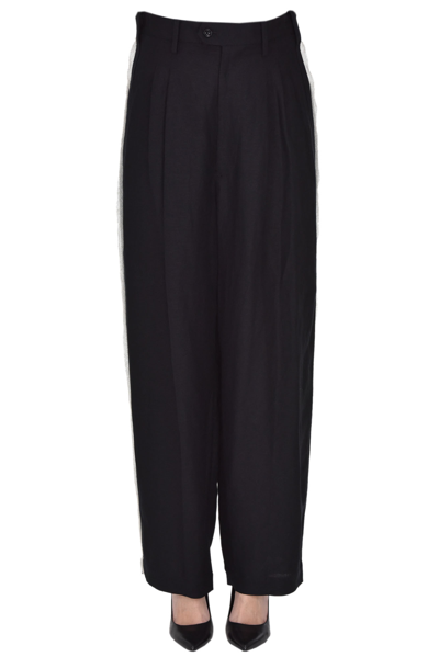 Shop Y's Linen And Rayon Trousers In Black