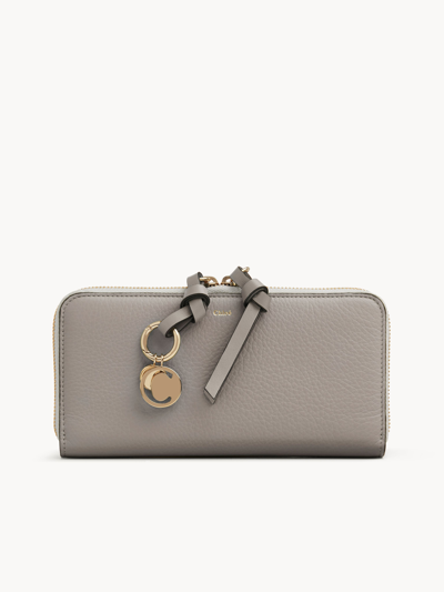 Shop Chloé Alphabet Wallet With Flap In Grained Leather Grey Size Onesize 100% Calf-skin Leather