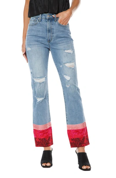 Shop Juicy Couture Floral Print Straight Leg Jeans In Medium Wash