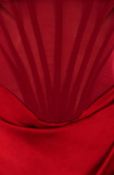 House Of Cb Lulu Corset One-shoulder Satin Midi Dress In Red