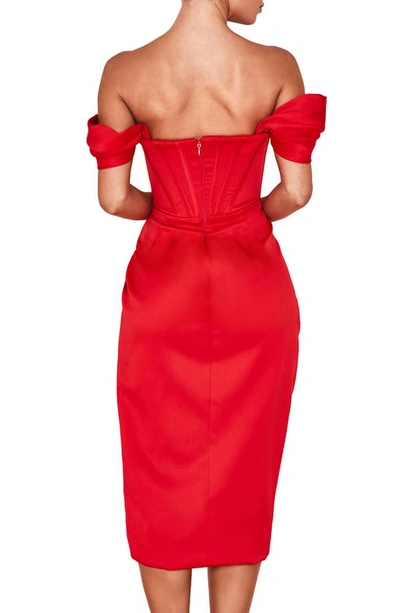 Shop House Of Cb Loretta Off The Shoulder Satin Corset Dress In Red