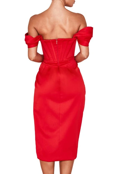 House Of Cb Loretta Off The Shoulder Satin Corset Dress In Red