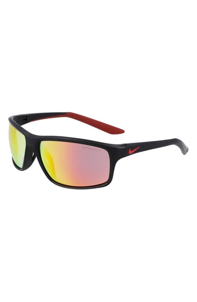 Shop Nike Adrenaline 64mm Rectangular Sunglasses In Matte Black/ Red Mirror