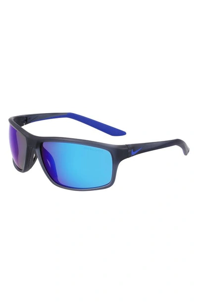 Shop Nike Adrenaline 64mm Rectangular Sunglasses In Matte Dark Grey/ Blue Mirror