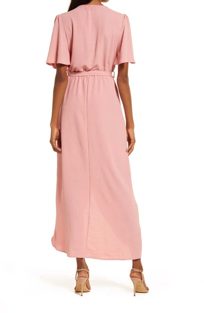 Shop Fraiche By J Flutter Sleeve Faux Wrap Maxi Dress In Dusty Pink