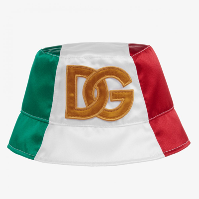Shop Dolce & Gabbana Boys Satin Dg Logo Bucket Hat In Green