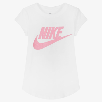 Shop Nike Girls White & Pink Logo T-shirt
