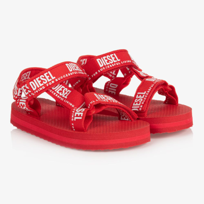 Shop Diesel Red & White Logo Sandals