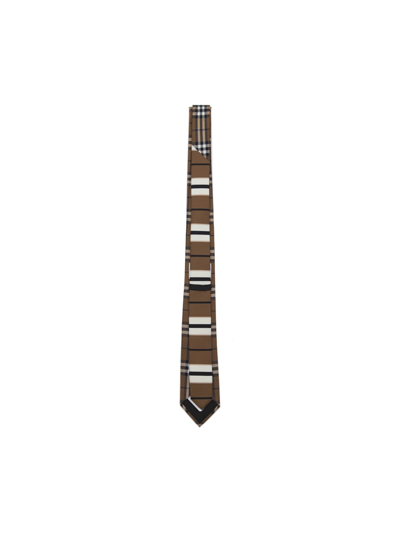 Shop Burberry Check Pattern Silk Tie In Birch Brown