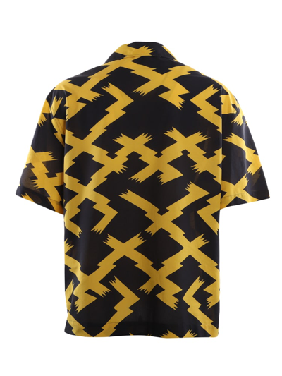 Shop Loewe Cotton Shirt With Two-tone All-over Print In Black/yellow