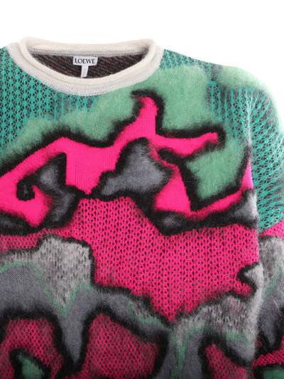 Shop Loewe Mohair Blend Sweater With Camouflage Pattern In Green, Grey, Pink