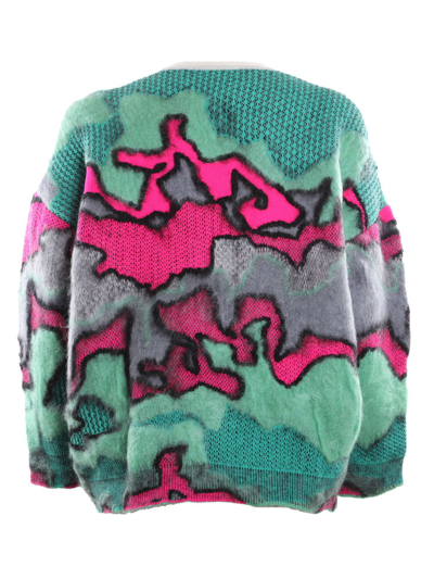 Shop Loewe Mohair Blend Sweater With Camouflage Pattern In Green, Grey, Pink