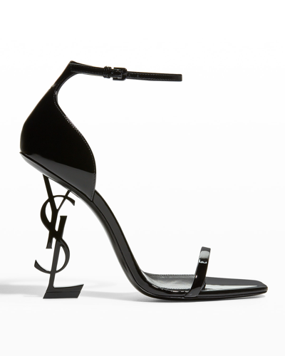 Shop Saint Laurent Opyum Ysl Logo-heel Sandals With Black Hardware