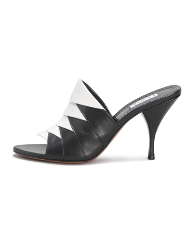 Shop Alaïa 90mm Calf Leather Stitched Bicolor Mule Sandals In Black/white