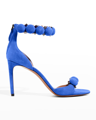 Shop Alaïa Bombe Stud Suede Ankle-wrap High-heel Sandals In Blue