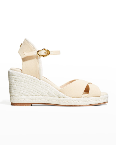 Shop Stuart Weitzman Mirela Crisscross Wedge Espadrille Sandals In Cream