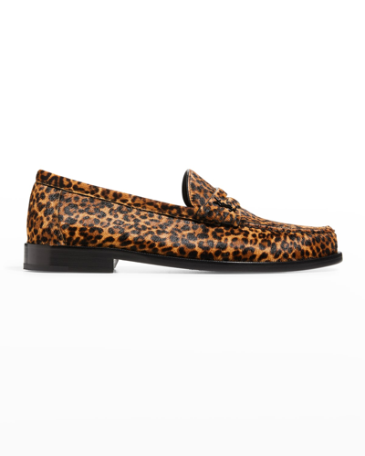 Shop Saint Laurent Le Loafer Leopard-print Penny Loafer
