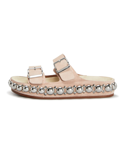 Shop Alaïa Double Strap Leather Sandals With Bombe Studs In Beige