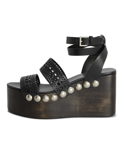Shop Alaïa 85mm Wooden-heel Wedge Sandals With Vienne Leather Straps And Studs In Black