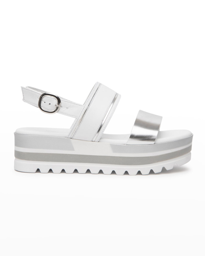 Shop Nerogiardini Double Band Sporty Sandals In Silver Multi