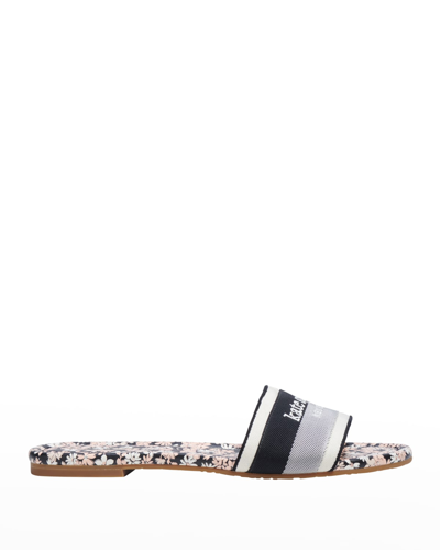 Shop Kate Spade Meadow Logo Web Flat Sandals In Parch / Black