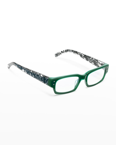 Shop Eyebobs Peckerhead Rectangle Acetate Reader Glasses In Kelly Green Zebra