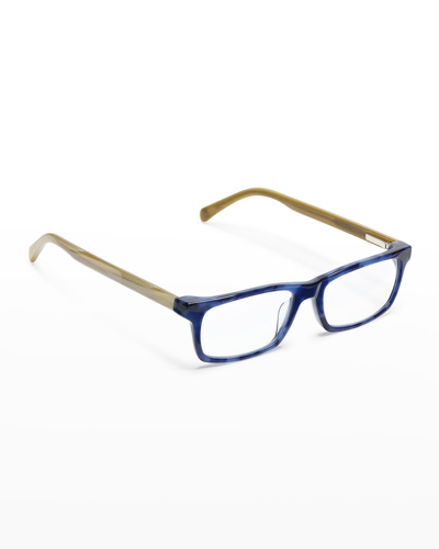 Shop Eyebobs Number Cruncher Rectangle Acetate Reader Glasses In Blue Demi White H
