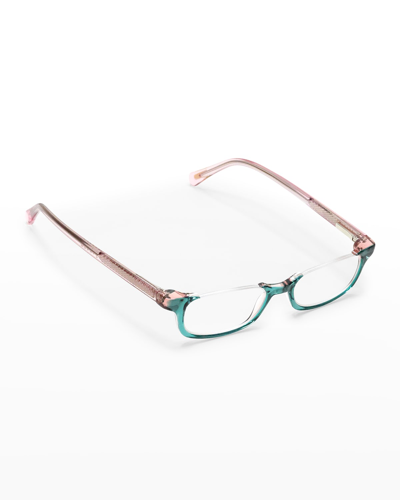 Shop Eyebobs What Inheritance Semi-rimless Rectangle Acetate Reader Glasses In Green Blush