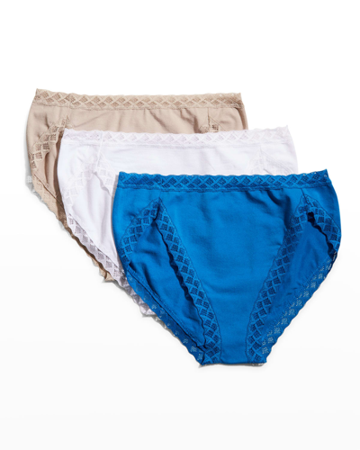 Shop Natori Three-pack Bliss Cotton French-cut Briefs In Caf?