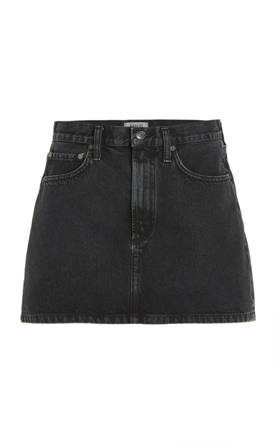Shop Agolde Women's Liv Denim Mini Skirt In Black