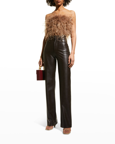 Shop Lamarque Zaina Ostrich Feather Bustier Top In Sirocco