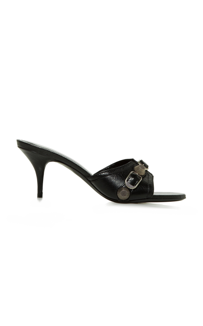 Shop Balenciaga Cagole Studded Leather Sandals In Black