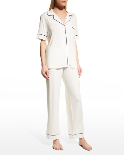 Shop Eberjey Gisele Short-sleeve Pajama Set In Ivory/navy
