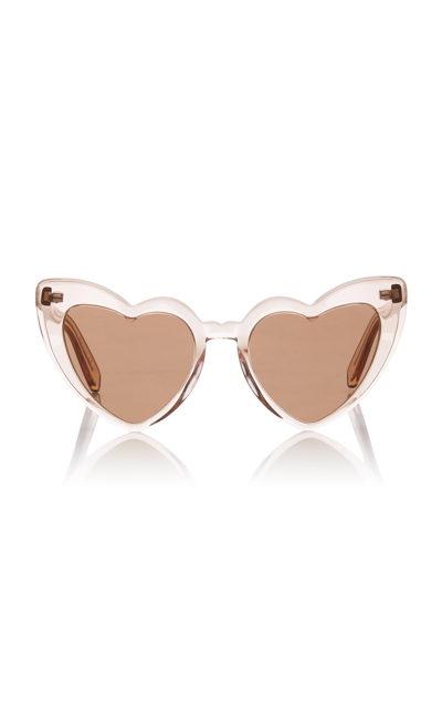 Shop Saint Laurent Women's Loulou Heart-shaped Acetate Sunglasses In Neutral