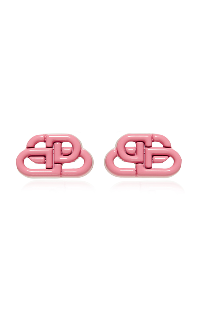 Shop Balenciaga Bb Enamel Earrings In Pink